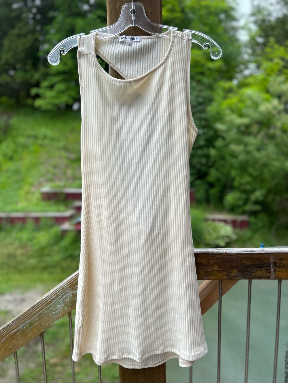 Reformation Cream Ribbed Asymmetric Tank Dress • XL
